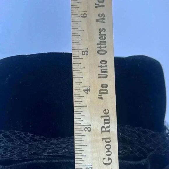 Vintage Cloche Hat Velvet Satin & Net Lace Trim w/Rhinestone - Picture 12 of 13